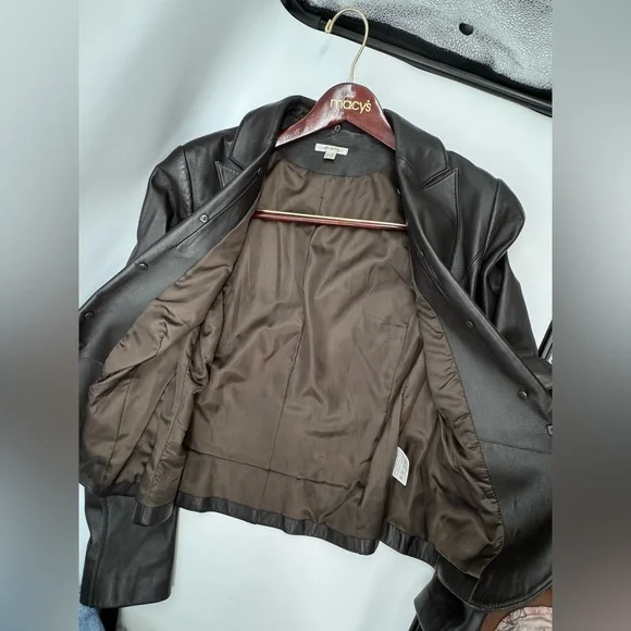 Maison 123 Paris Genuine Leather Brown Blazer Jacket Large - Picture 6 of 9